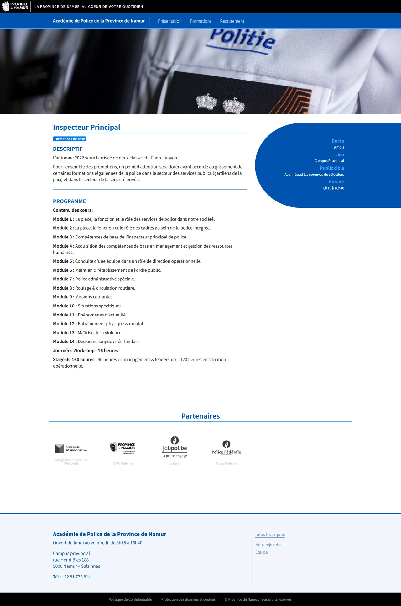 Académie de Police : Fiche formation