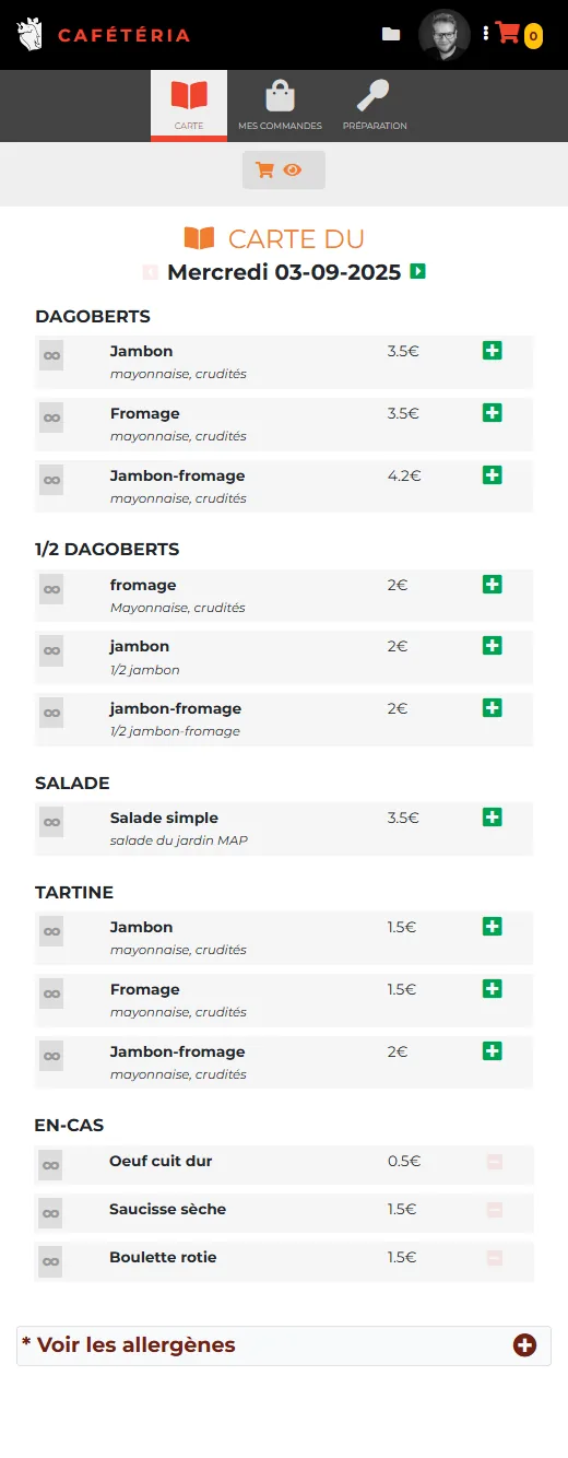 Cafétéria : Carte du jour