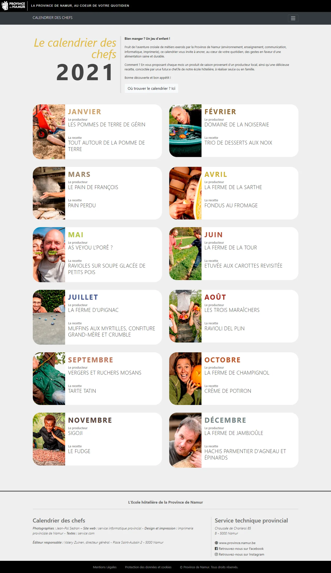 Calendrier des chefs : Accueil