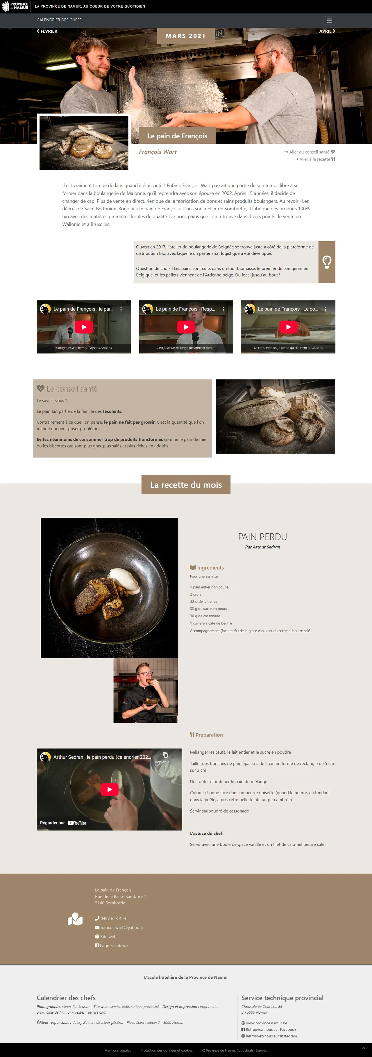 Calendrier des chefs : Page du mois de mars