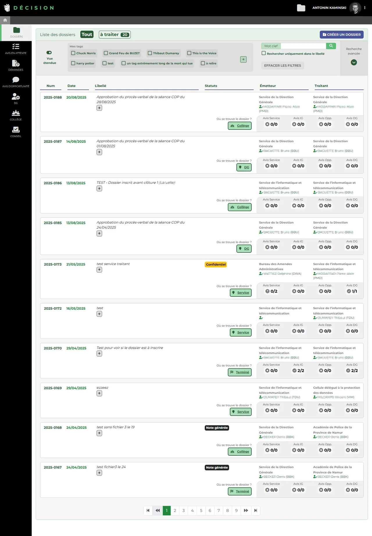 Décision : Liste des dossiers