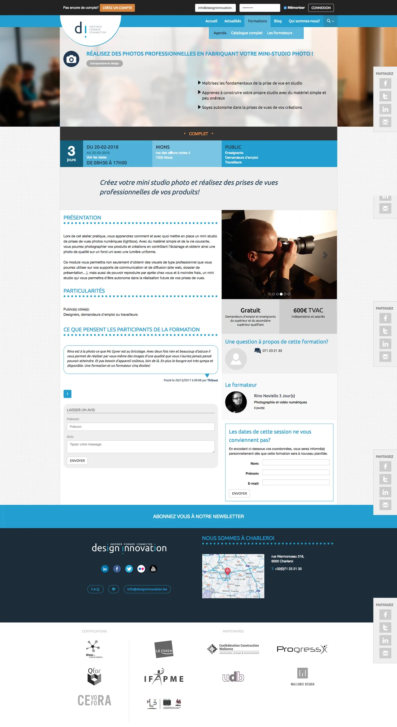 Design Innovation : Fiche d'une formation