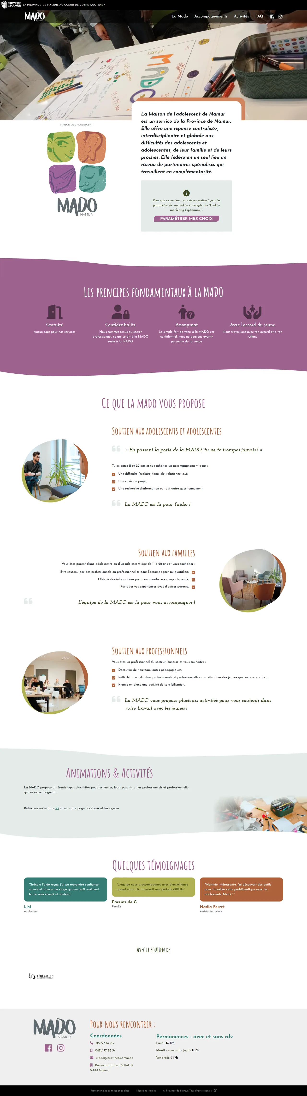 MADO, Maison de l'adolescent : Accueil
