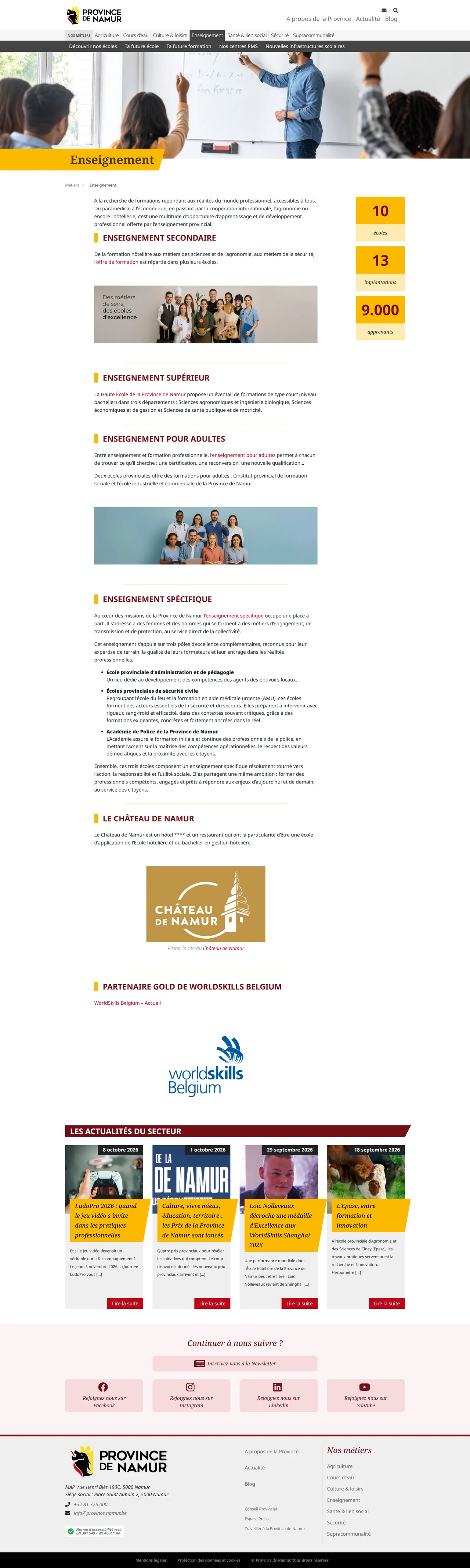 Province de Namur : Enseignement