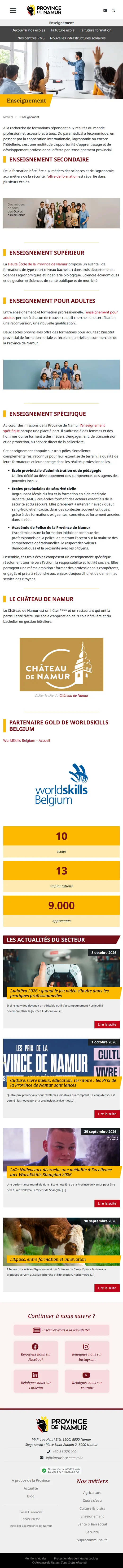 Province de Namur : Enseignement